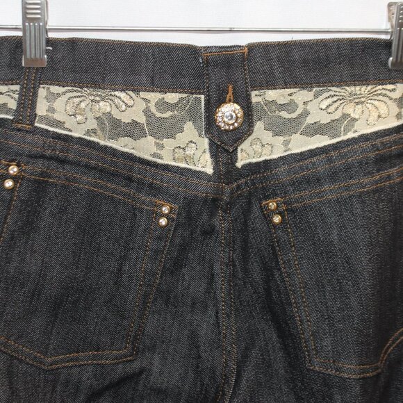 V Cristina Black Jeans with Lace and Rhinestone Button Accents - Picture 8 of 12